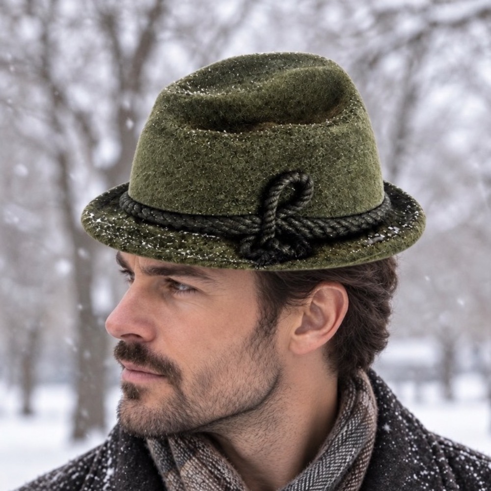 VTG Morley Hat Green  Felt Fedora  Rope Trim German Austria Oktoberfest